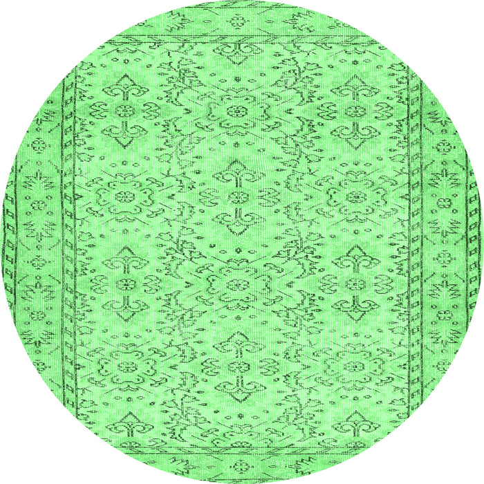Round Machine Washable Abstract Emerald Green Contemporary Area Rugs, wshcon489emgrn
