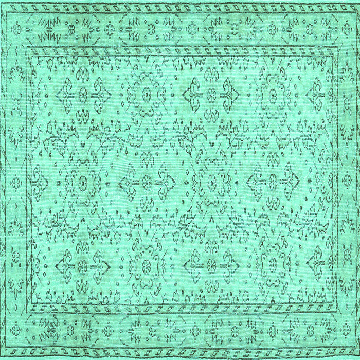 Square Machine Washable Abstract Turquoise Contemporary Area Rugs, wshcon489turq