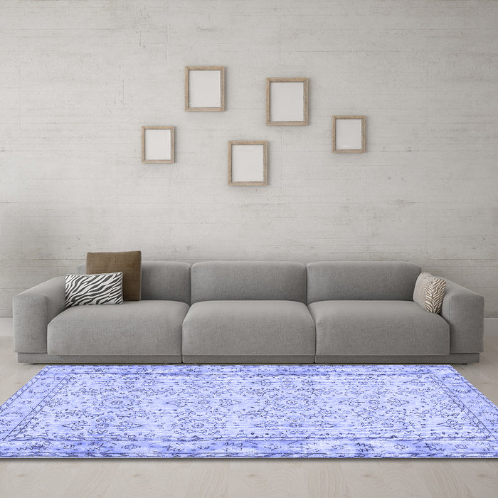 Machine Washable Abstract Blue Contemporary Rug in a Living Room, wshcon489blu