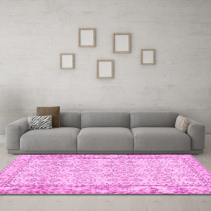 Machine Washable Abstract Pink Contemporary Rug in a Living Room, wshcon489pnk