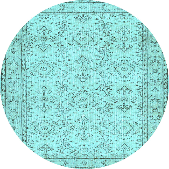 Round Abstract Light Blue Contemporary Rug, con489lblu