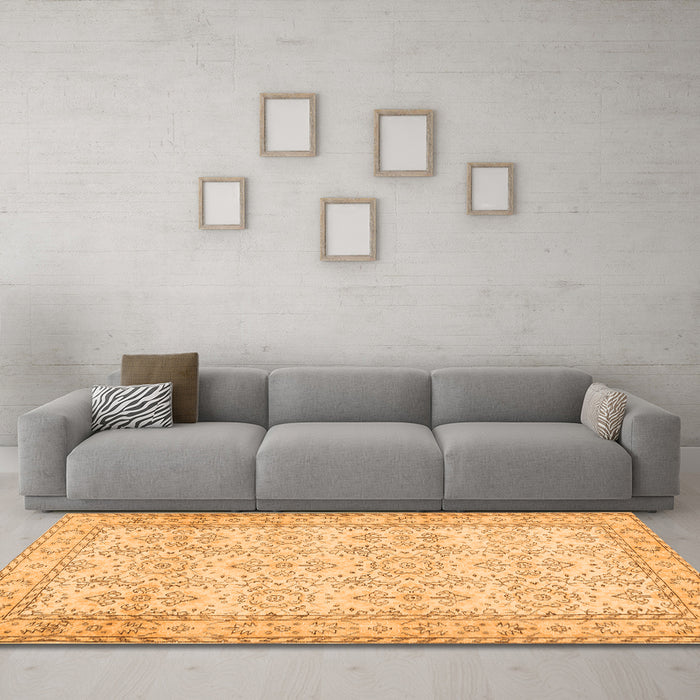 Machine Washable Abstract Orange Contemporary Area Rugs in a Living Room, wshcon489org