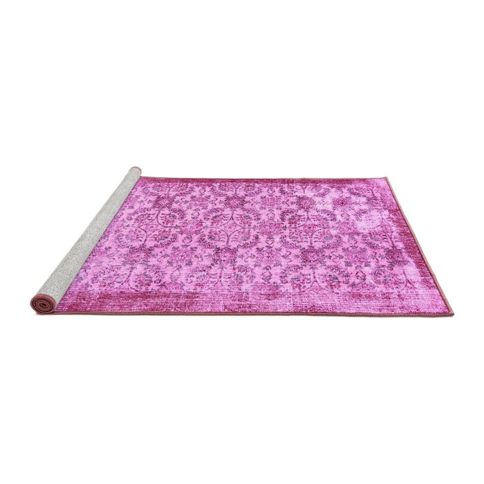 Sideview of Machine Washable Abstract Pink Contemporary Rug, wshcon490pnk