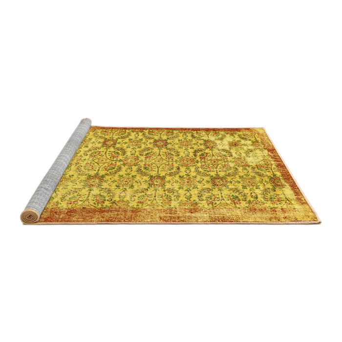 Sideview of Machine Washable Abstract Yellow Contemporary Rug, wshcon490yw