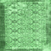 Square Machine Washable Abstract Emerald Green Contemporary Area Rugs, wshcon490emgrn