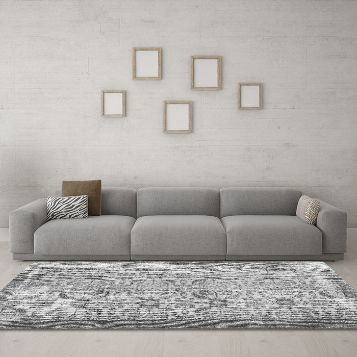 Machine Washable Abstract Gray Contemporary Rug in a Living Room,, wshcon490gry