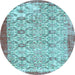 Round Abstract Light Blue Contemporary Rug, con490lblu