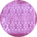 Round Machine Washable Abstract Purple Contemporary Area Rugs, wshcon490pur