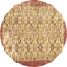 Round Machine Washable Abstract Brown Contemporary Rug, wshcon490brn