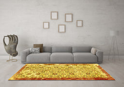 Machine Washable Abstract Yellow Contemporary Rug in a Living Room, wshcon490yw