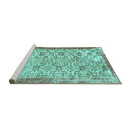 Sideview of Machine Washable Abstract Turquoise Contemporary Area Rugs, wshcon490turq