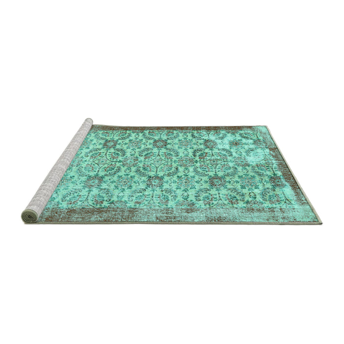 Sideview of Machine Washable Abstract Turquoise Contemporary Area Rugs, wshcon490turq