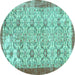 Round Machine Washable Abstract Turquoise Contemporary Area Rugs, wshcon490turq