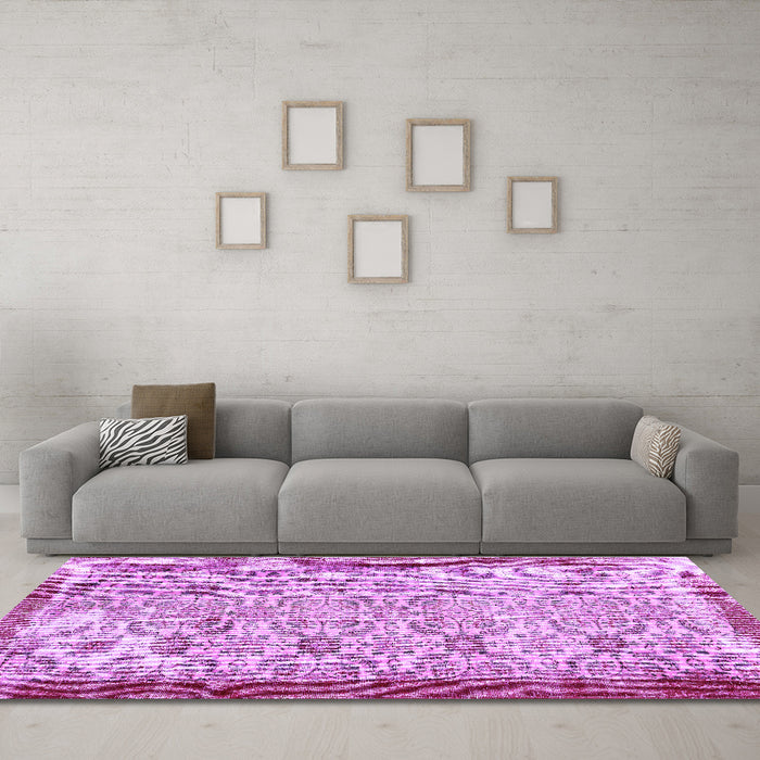 Machine Washable Abstract Purple Contemporary Area Rugs in a Living Room, wshcon490pur