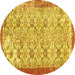 Round Abstract Yellow Contemporary Rug, con490yw