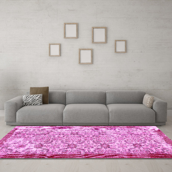 Machine Washable Abstract Pink Contemporary Rug in a Living Room, wshcon490pnk