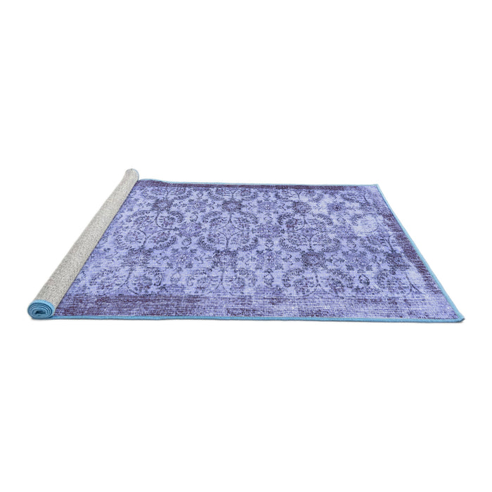 Sideview of Machine Washable Abstract Blue Contemporary Rug, wshcon490blu