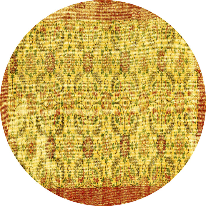Round Machine Washable Abstract Yellow Contemporary Rug, wshcon490yw