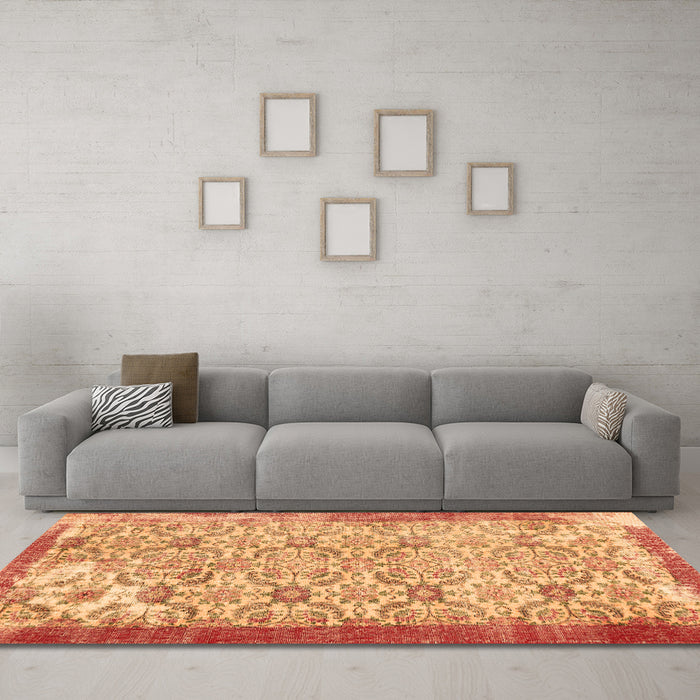 Machine Washable Abstract Orange Contemporary Area Rugs in a Living Room, wshcon490org