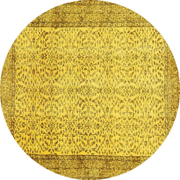 Round Machine Washable Abstract Yellow Contemporary Rug, wshcon491yw