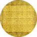 Round Machine Washable Abstract Yellow Contemporary Rug, wshcon491yw