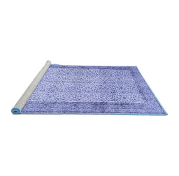 Sideview of Machine Washable Abstract Blue Contemporary Rug, wshcon491blu