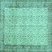 Square Machine Washable Abstract Turquoise Contemporary Area Rugs, wshcon491turq