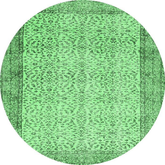 Round Machine Washable Abstract Emerald Green Contemporary Area Rugs, wshcon491emgrn