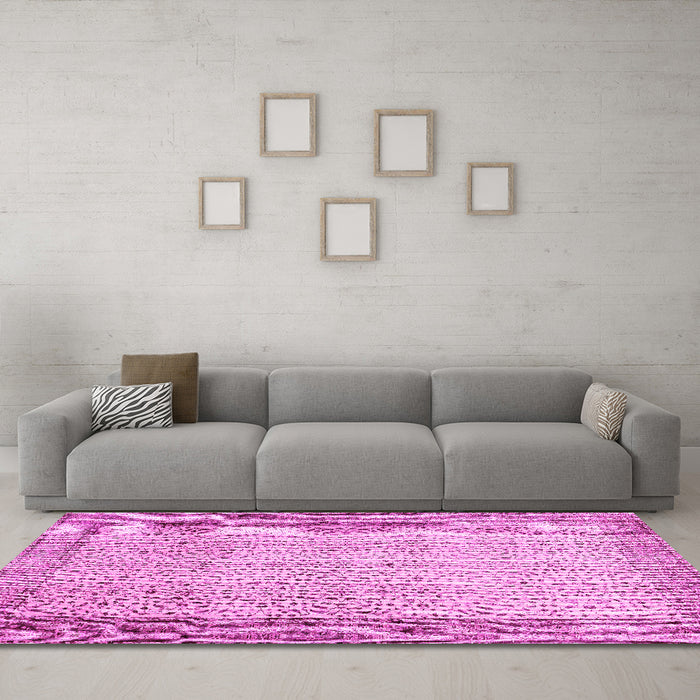 Machine Washable Abstract Pink Contemporary Rug in a Living Room, wshcon491pnk