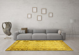 Machine Washable Abstract Yellow Contemporary Rug in a Living Room, wshcon491yw