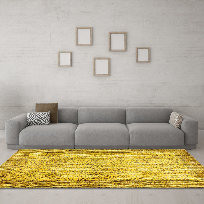 Machine Washable Abstract Yellow Contemporary Rug in a Living Room, wshcon491yw