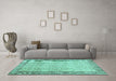 Machine Washable Abstract Turquoise Contemporary Area Rugs in a Living Room,, wshcon491turq