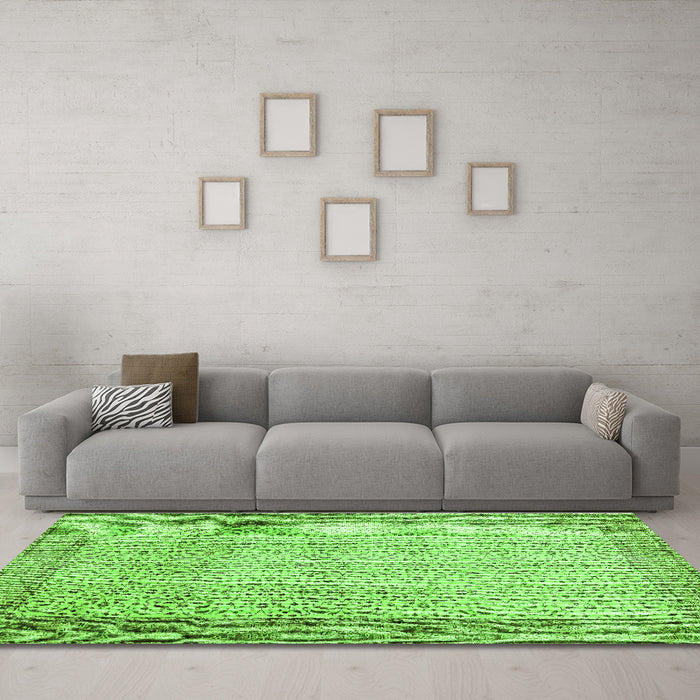 Machine Washable Abstract Green Contemporary Area Rugs in a Living Room,, wshcon491grn