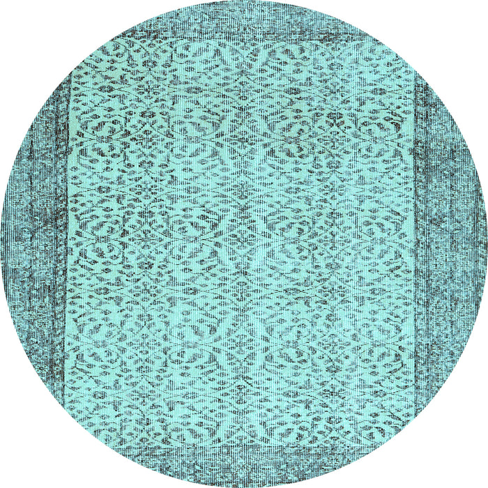 Round Abstract Light Blue Contemporary Rug, con491lblu