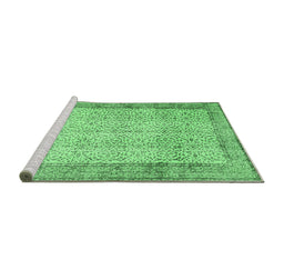 Sideview of Machine Washable Abstract Emerald Green Contemporary Area Rugs, wshcon491emgrn