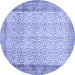 Round Machine Washable Abstract Blue Contemporary Rug, wshcon491blu