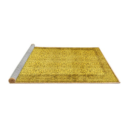 Sideview of Machine Washable Abstract Yellow Contemporary Rug, wshcon491yw