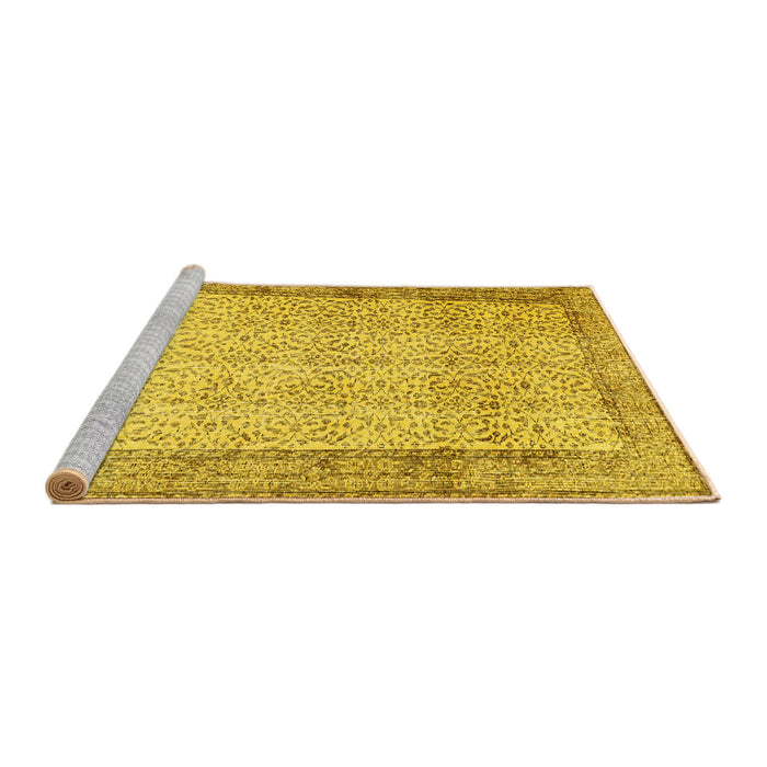 Sideview of Machine Washable Abstract Yellow Contemporary Rug, wshcon491yw
