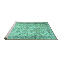 Sideview of Machine Washable Abstract Turquoise Contemporary Area Rugs, wshcon491turq