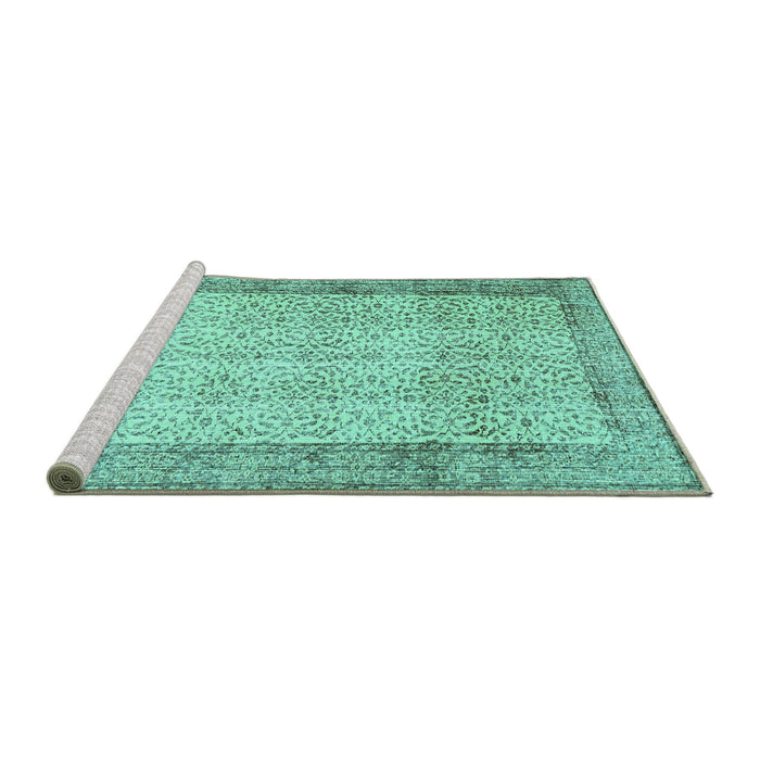 Sideview of Machine Washable Abstract Turquoise Contemporary Area Rugs, wshcon491turq