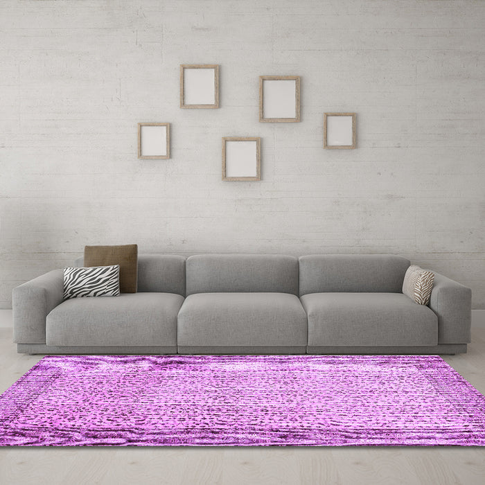Machine Washable Abstract Purple Contemporary Area Rugs in a Living Room, wshcon491pur