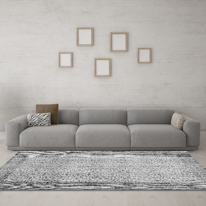 Machine Washable Abstract Gray Contemporary Rug in a Living Room,, wshcon491gry
