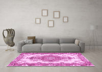 Machine Washable Abstract Pink Contemporary Rug, wshcon492pnk