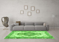 Machine Washable Abstract Green Contemporary Rug, wshcon492grn