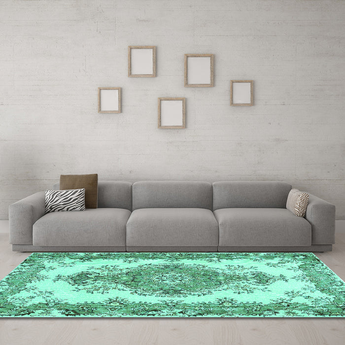 Machine Washable Abstract Turquoise Contemporary Area Rugs in a Living Room,, wshcon492turq
