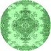 Round Machine Washable Abstract Emerald Green Contemporary Area Rugs, wshcon492emgrn