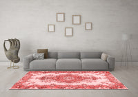 Machine Washable Abstract Red Contemporary Rug, wshcon492red