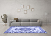 Machine Washable Abstract Blue Contemporary Rug, wshcon492blu