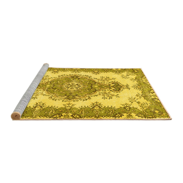 Sideview of Machine Washable Abstract Yellow Contemporary Rug, wshcon492yw