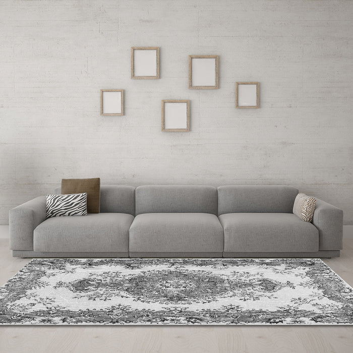 Machine Washable Abstract Gray Contemporary Rug in a Living Room,, wshcon492gry